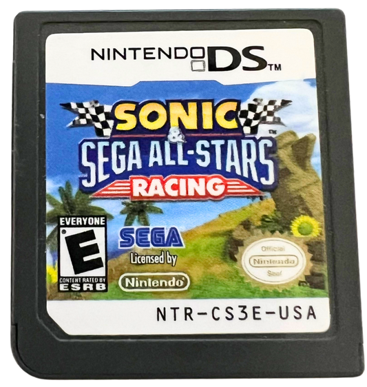 Sonic & SEGA All-Stars Racing for Nintendo DS, cartridge for an arcade racing video game with kart-style racing, character-based vehicles, power-ups, and competitive multiplayer gameplay