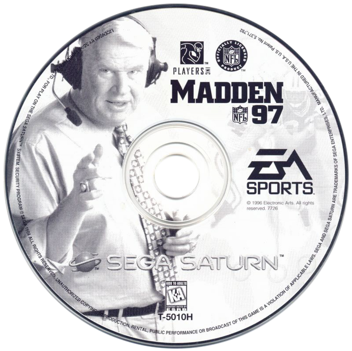 Madden NFL 97 Sega Saturn video game, football sports simulation, classic Madden gameplay, retro Sega console title disc