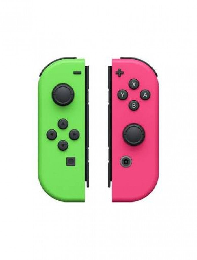 Nintendo Switch Joy-Con Neon Pink and Neon Green controllers featuring vibrant neon colors wireless motion controls HD Rumble responsive analog sticks detachable left and right controllers multiplayer gaming compatibility ergonomic design rechargeable accessories collectible Nintendo gaming appeal front view