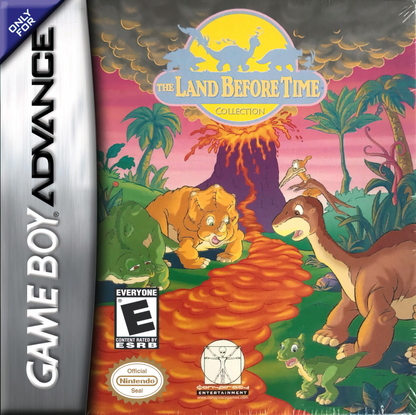 The Land Before Time Collection for Game Boy Advance, cover image for a retro video game featuring side-scrolling platforming gameplay, character-based adventures, family-friendly challenges, and movie-inspired prehistoric action