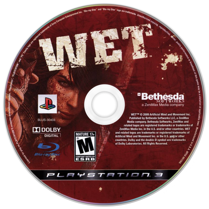 WET for PlayStation 3 action shooter game featuring acrobatic gunplay slow motion combat stylized grindhouse presentation and cinematic missions disc