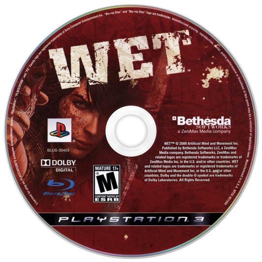 WET for PlayStation 3 action shooter game featuring acrobatic gunplay slow motion combat stylized grindhouse presentation and cinematic missions disc
