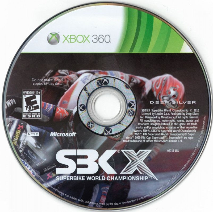 SBK X: Superbike World Championship disc for Xbox 360 (X360) motorcycle racing video game