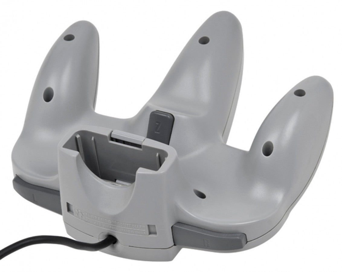 Back view of original gray Nintendo 64 controller wired gaming accessory