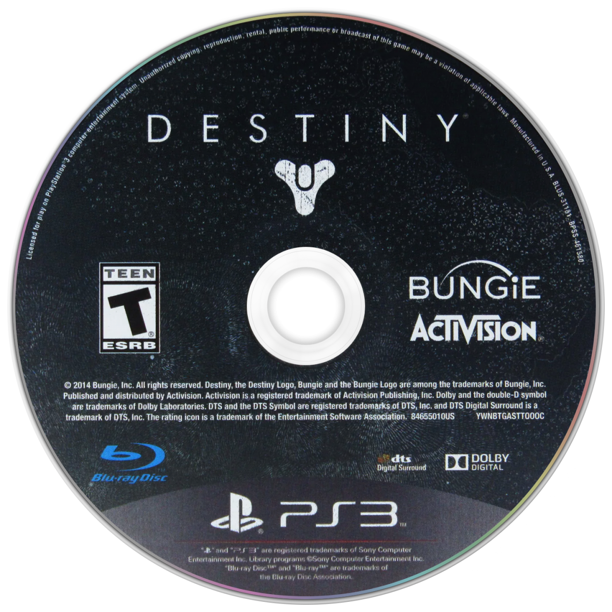 Destiny disc art for PlayStation 3 (PS3) video game