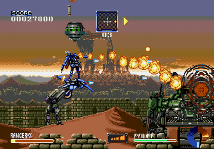 Ranger X Sega Genesis GEN for retro video game enthusiasts featuring side scrolling run and gun gameplay futuristic mech combat fast paced action challenging stages powerful weapon upgrades sci fi adventure and collectible gaming appeal gameplay 
