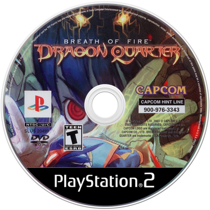 Breath of Fire Dragon Quarter PS2 Sony PlayStation 2 JRPG role playing game Capcom turn based combat survival dungeon crawling sci fi fantasy dragon transformation D ratio system strategic gameplay story driven adventure retro gaming PlayStation 2 software video game title disc