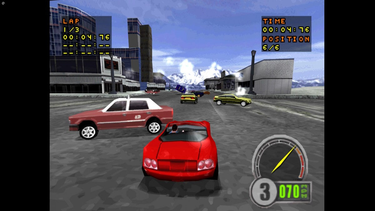 Test Drive 6 game for the Sega Dreamcast featuring arcade style racing gameplay with multiple licensed cars high speed street and circuit races police chases and various international tracks with competitive driving modes gameplay 
