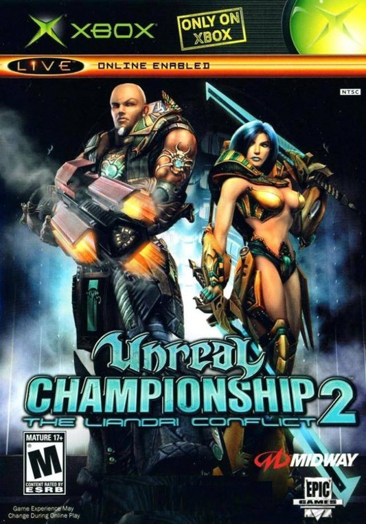 Unreal Championship 2: The Liandri Conflict retro Xbox video game Unreal Championship 2 The Liandri Conflict fast paced arena shooter third person combat multiplayer competitive FPS style action game Xbox release cover art
