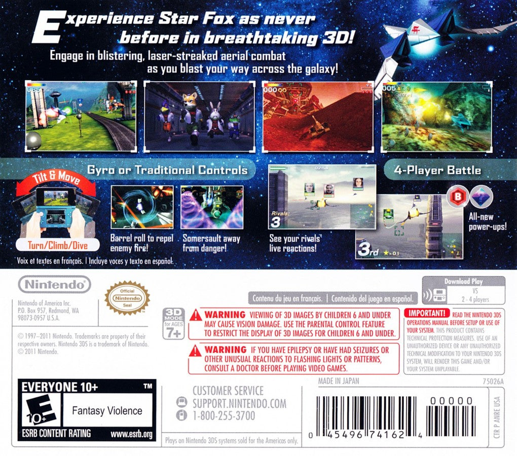 Star Fox 64 3D back cover art for Nintendo 3DS (3DS) video game 