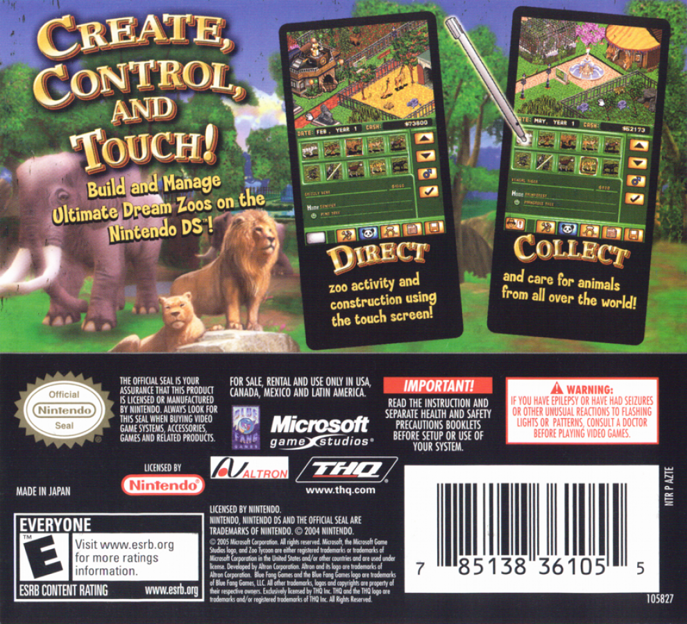 Zoo Tycoon back of case for Nintendo DS (DS) zoo management simulation video game