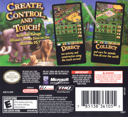 Zoo Tycoon back of case for Nintendo DS (DS) zoo management simulation video game