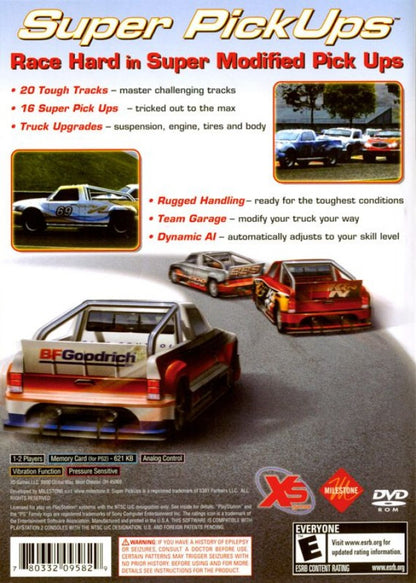 Super Pickups – PlayStation 2 (PS2) video game back of case, arcade racing.