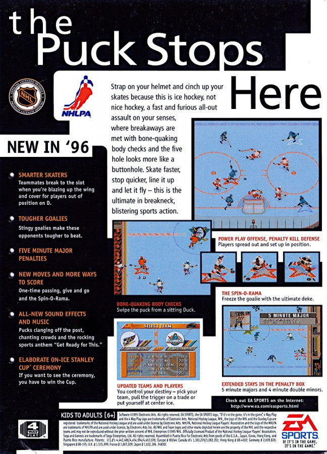 NHL 96 back cover art for Sega Genesis (GEN) video game
