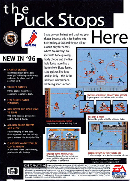 NHL 96 back cover art for Sega Genesis (GEN) video game
