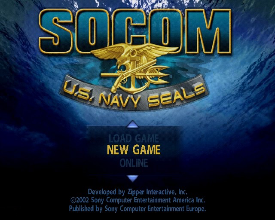 SOCOM: U.S. Navy Seals – PlayStation 2 (PS2) video game title screen, tactical shooter.