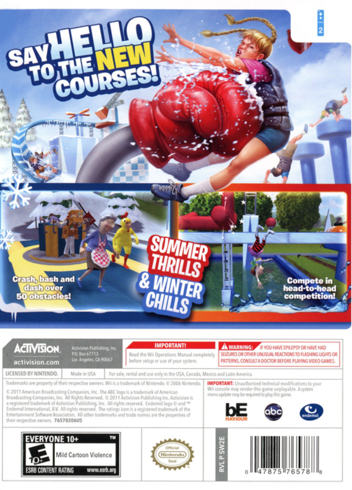 Wipeout 2 Nintendo Wii video game, obstacle course party action, physical challenge gameplay, motion-controlled console title back cover