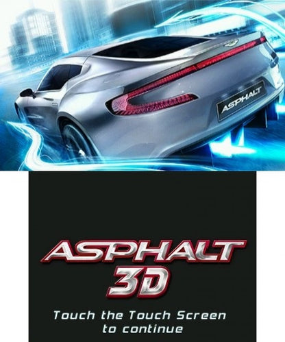Asphalt 3D start screen for Nintendo 3DS (3DS) racing video game