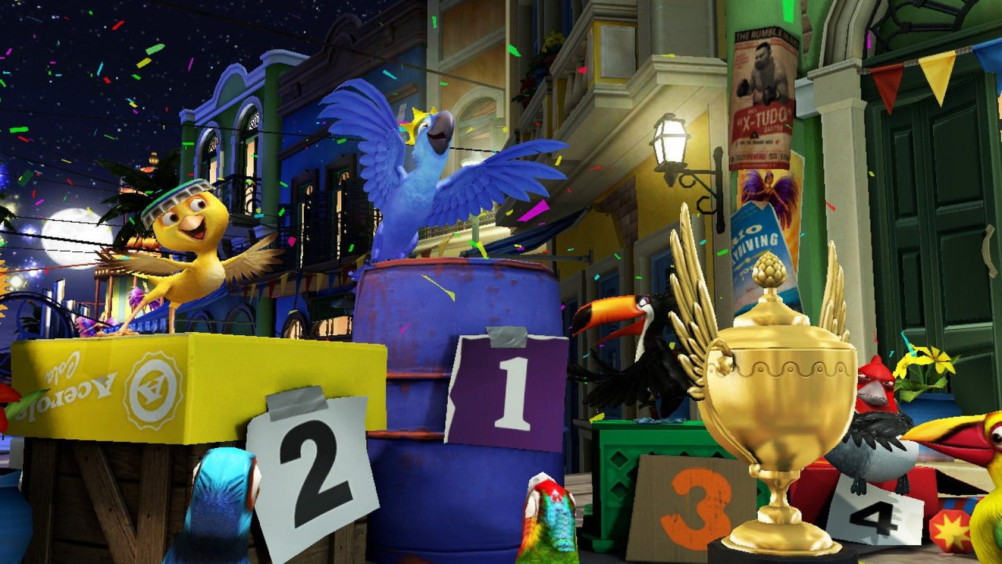 Rio Xbox 360 party and rhythm game based on the animated movie Rio featuring Blu and friends with motion controlled mini games carnival themed challenges multiplayer party modes and family friendly gameplay