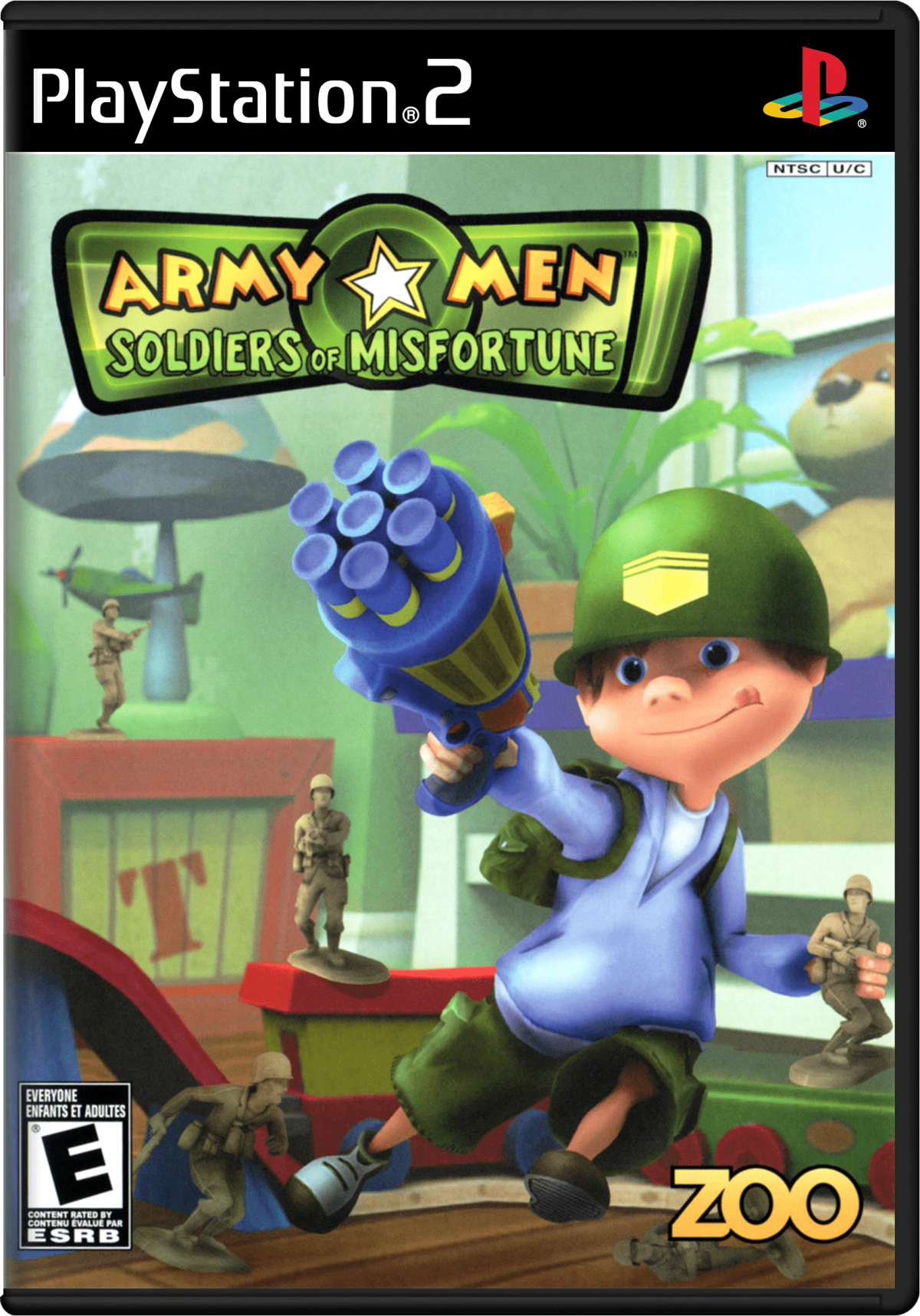 Army Men Soldiers of Misfortune PS2 game for PlayStation 2 featuring toy soldier action adventure gameplay cover art