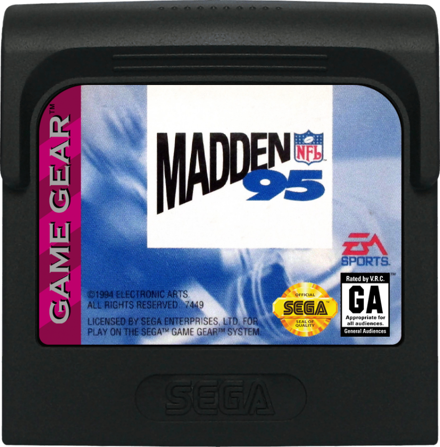 Madden NFL 95 cartridge cover art for Game Gear (GG) football video game. 