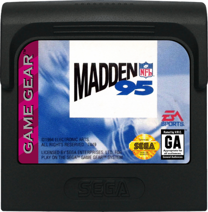 Madden NFL 95 cartridge cover art for Game Gear (GG) football video game. 