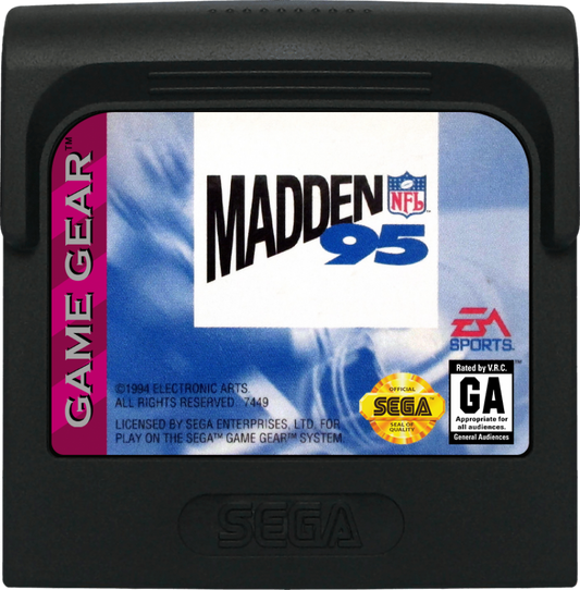 Madden NFL 95 cartridge cover art for Game Gear (GG) football video game. 