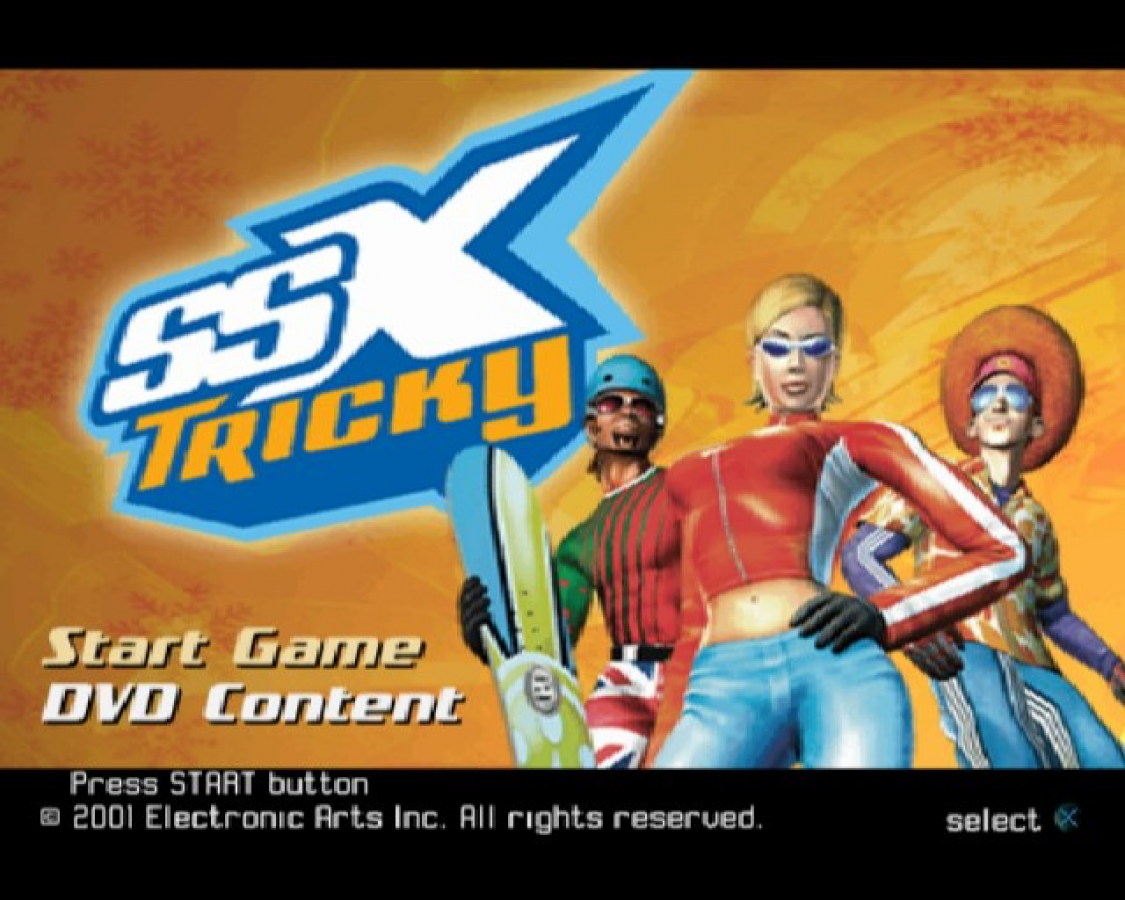 SSX Tricky – PlayStation 2 (PS2) video game title screen, arcade snowboarding.