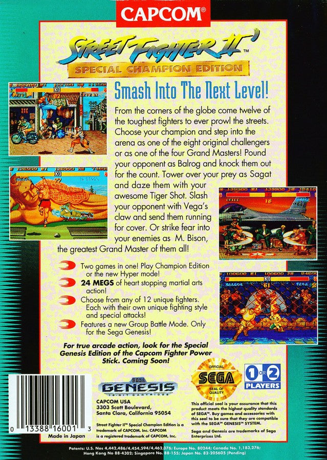 Street Fighter II: Special Champion Edition back cover art for Sega Genesis (GEN) video game