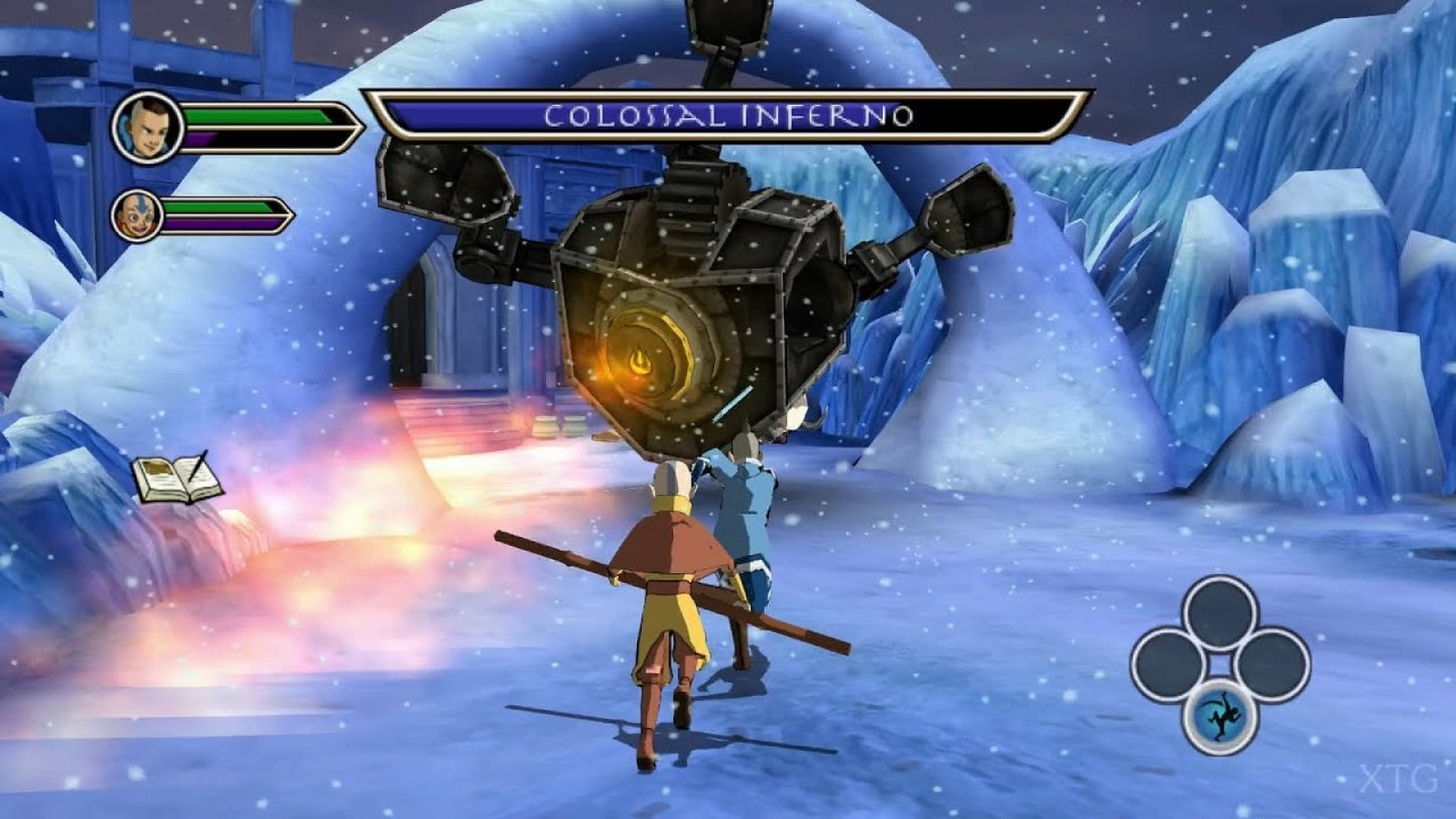 Avatar The Last Airbender PlayStation 2 action-adventure video game Aang Katara Sokka bending water earth fire air platforming combat elemental puzzles Nickelodeon cartoon license gameplay screenshot
