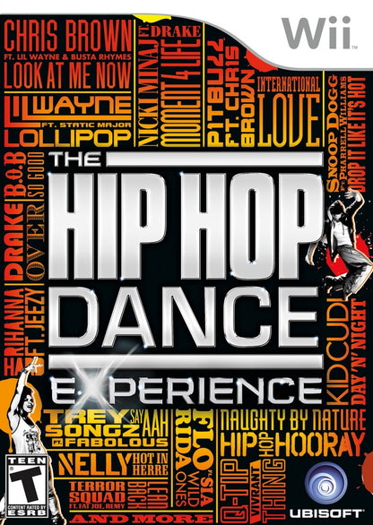 The Hip Hop Dance Experience Nintendo Wii video game, rhythm dance gameplay, motion-controlled performance, music and party game title cover