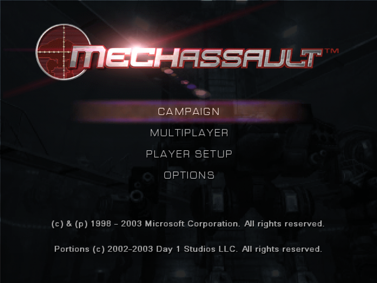 MechAssault for Xbox (XBOX) at Gamers INC, featuring the explosive third-person vehicular combat hit that puts you in the cockpit of a towering BattleMech to rain destruction across fully destructible environments; as a pilot of the legendary Wolf's Dragoons, utilize a devastating arsenal of lasers, missiles, and autocannons to topple buildings and crush the Word of Blake in this groundbreaking title that served as a premier showcase for the power of Xbox and early Xbox Live online warfare main menu