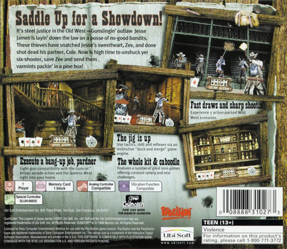 Gunfighter: The Legend of Jesse James retro western action shooter game for PlayStation 1 (PS1) back of case