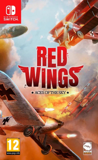 Red Wings Aces of the Sky Baron Edition PAL Import Nintendo Switch inspired design featuring World War I aerial combat action aesthetic vintage fighter aircraft dogfights arcade flight gameplay dramatic wartime missions historical aviation adventure and cinematic sky battles presentation case front 