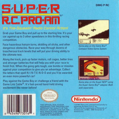 Super R.C. Pro-Am back cover art for Game Boy (GB) video game