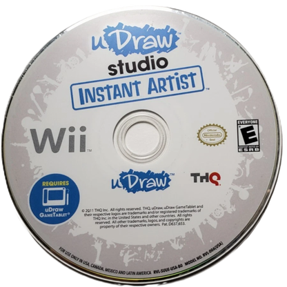 uDraw Studio: Instant Artist disc art for Nintendo Wii (Wii) featuring creative drawing and painting with the uDraw GameTablet, offering tools, colors, and artistic effects