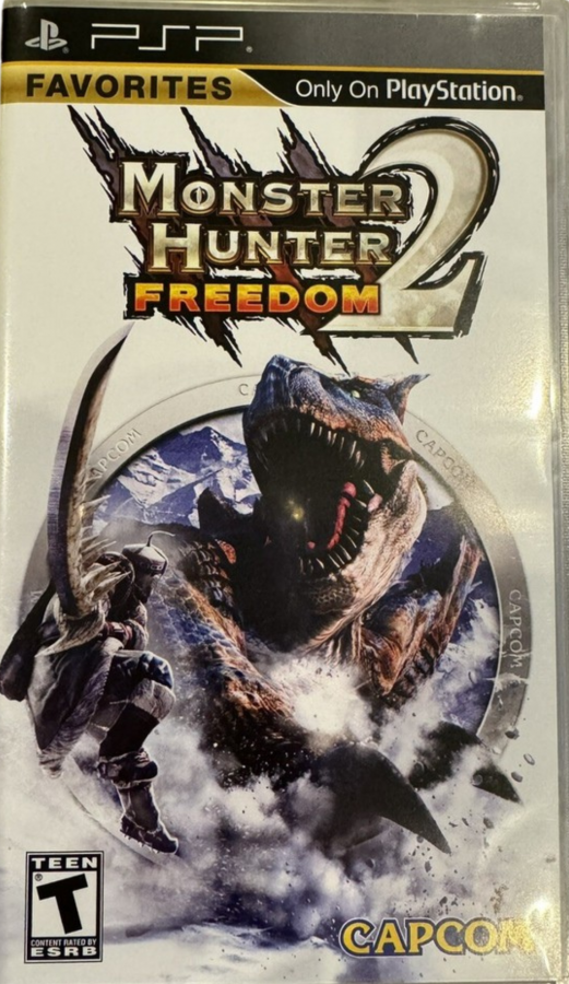 Monster Hunter Freedom 2 Favorites PlayStation Portable PSP inspired design featuring action role playing hunting adventure aesthetic massive monster battles weapon crafting systems cooperative quest gameplay fantasy wilderness exploration deep character progression and portable hunting experience presentation front cover