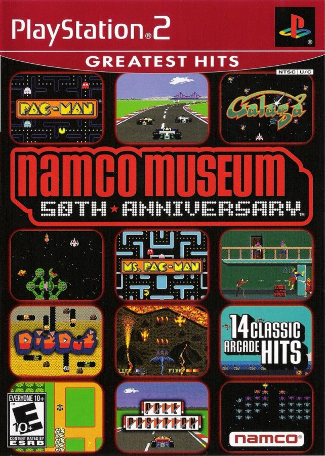 Namco 50th Anniversary PlayStation 2 PS2 for retro video game enthusiasts featuring classic arcade game compilation gameplay iconic Namco titles including action shooter racing maze and platforming favorites nostalgic retro gaming entertainment and collectible gaming appeal cover art