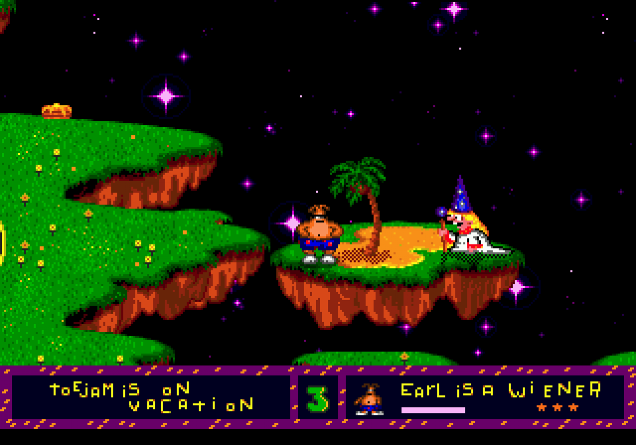 ToeJam and Earl Sega Genesis GEN for retro video game enthusiasts featuring action adventure gameplay cooperative multiplayer exploration randomly generated levels quirky humor unique alien characters funky soundtrack and collectible gaming appeal gameplay 