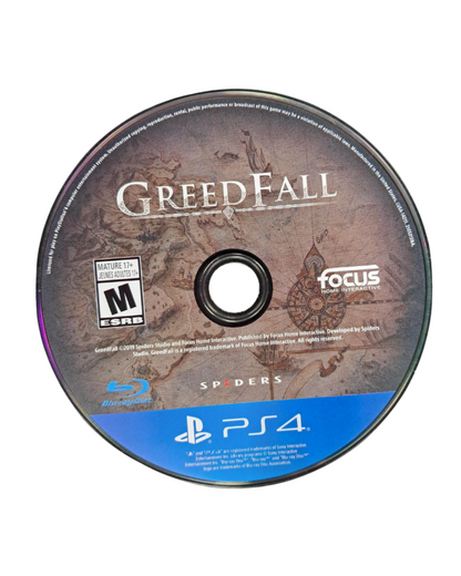 GreedFall retro PS4 video game GreedFall fantasy action RPG colonial era adventure story driven exploration magic combat role playing game console release disc