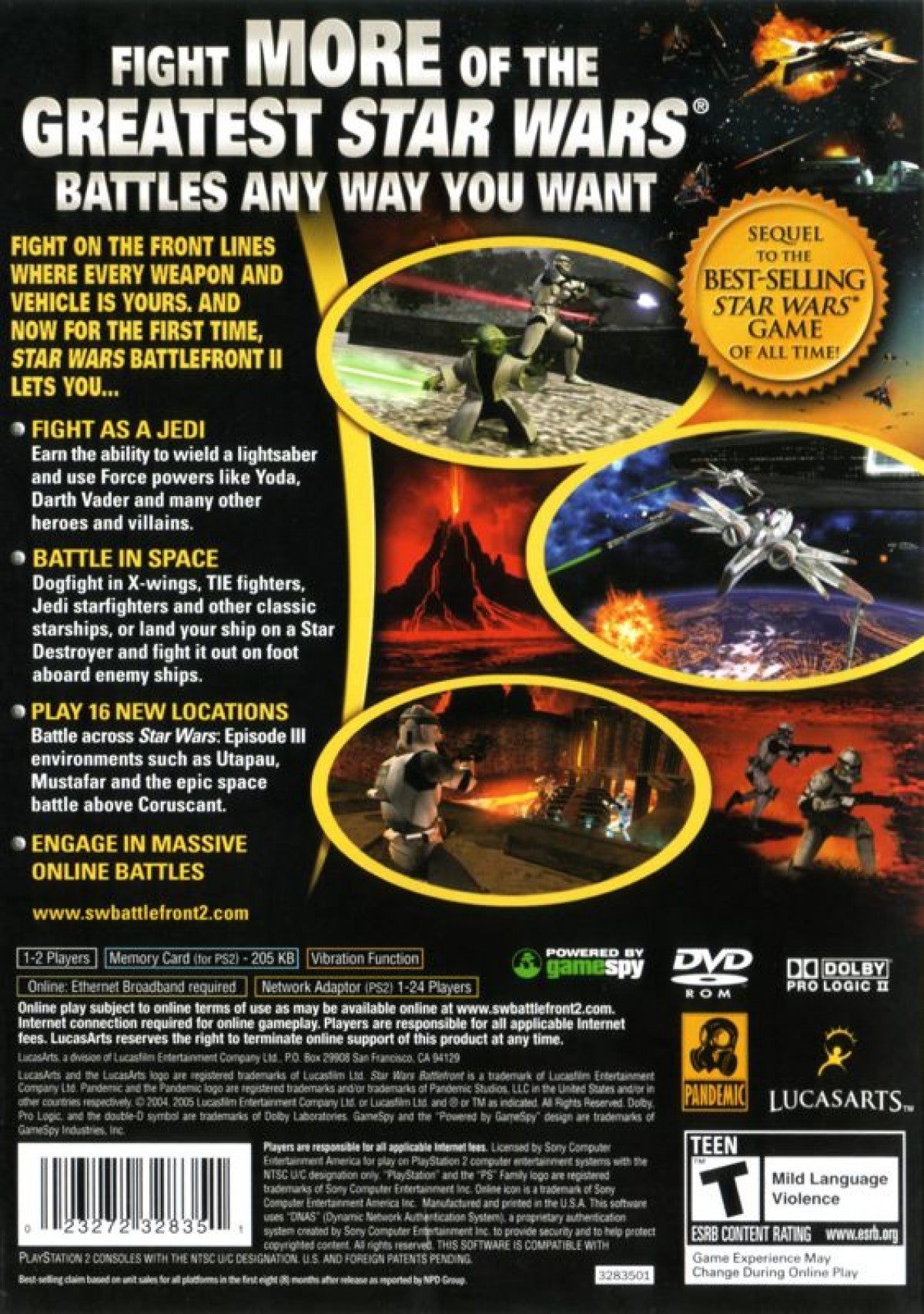 Star Wars: Battlefront II – PlayStation 2 (PS2) video game back of case, action shooter.