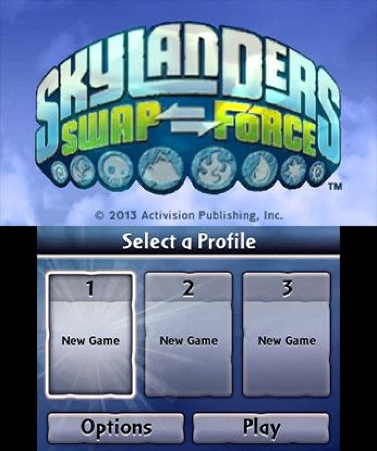 Skylanders: Swap Force home screen Nintendo 3DS (3DS) action adventure video game