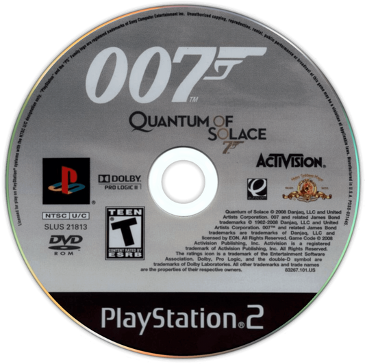 007 Quantum of Solace PS2 Sony PlayStation 2 first person shooter FPS James Bond spy action game movie tie in stealth combat espionage missions Daniel Craig storyline Activision shooter gameplay retro gaming PlayStation 2 software video game title disc