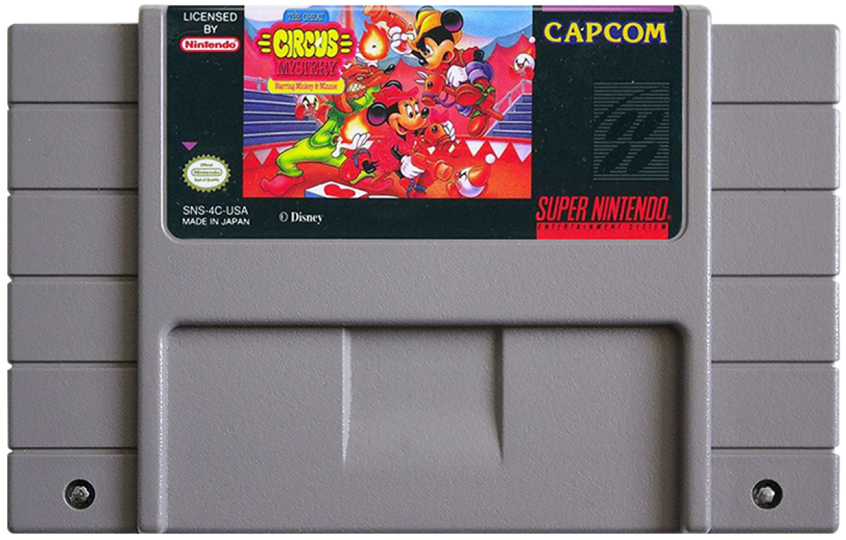The Great Circus Mystery: Starring Mickey and Minnie cartridge for Super Nintendo Entertainment System (SNES) retro video game