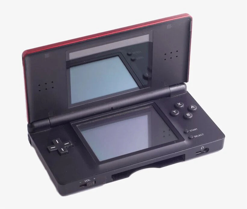 Nintendo DS Lite Crimson Red and Black handheld gaming system featuring a sleek dual color design with dual screens touch controls and compatibility with Nintendo DS and Game Boy Advance games