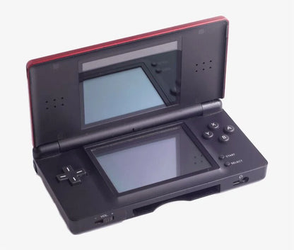 Nintendo DS Lite Crimson Red and Black handheld gaming system featuring a sleek dual color design with dual screens touch controls and compatibility with Nintendo DS and Game Boy Advance games