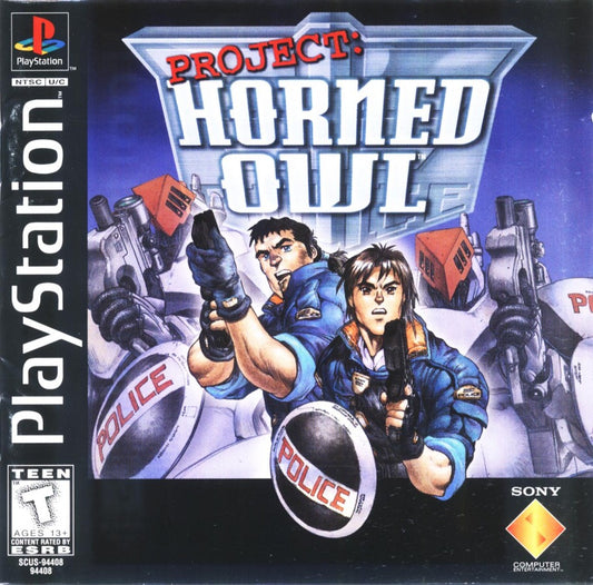 Project Horned Owl PS1 PlayStation 1 light gun shooter mech combat sci fi action game rail shooter cyberpunk retro video game cover art