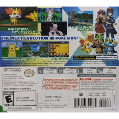 Pokémon X World Edition for Nintendo 3DS RPG adventure game set in the Kalos region featuring Mega Evolution turn based battles and Pokémon catching gameplay back cover