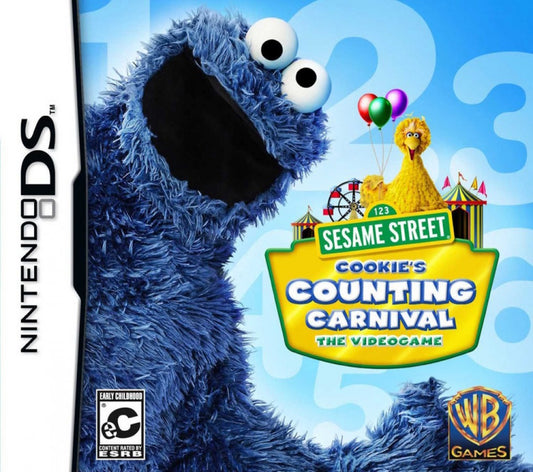 Sesame Street Cookie’s Counting Carnival for Nintendo DS, cover image for an educational video game with counting activities, mini-games, math challenges, and family-friendly learning gameplay