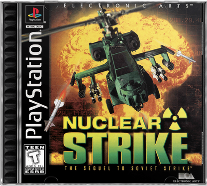 Nuclear Strike PlayStation 1 PS1 helicopter combat action video game Electronic Arts sequel to Soviet Strike mission-based gameplay striking Pacific Rim forces Pacific Theater campaign cover art